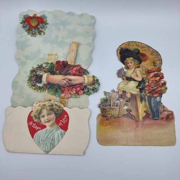 Antique 1915 Valentines Day Die-Cut Card Pieces Paper Ephemera Junk Journal - Picture 1 of 5